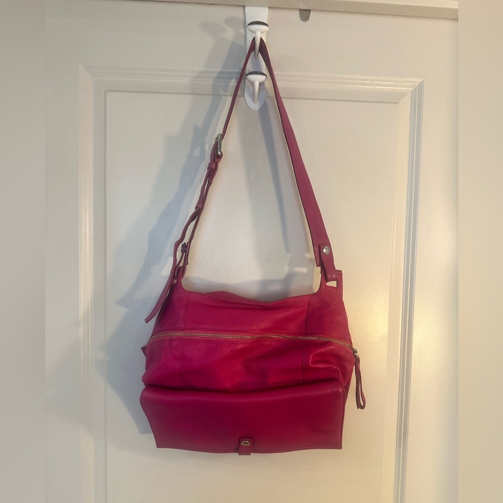 LUMI Genuine Pebbled Leather Hot Pink Satchel Crossbody Bag